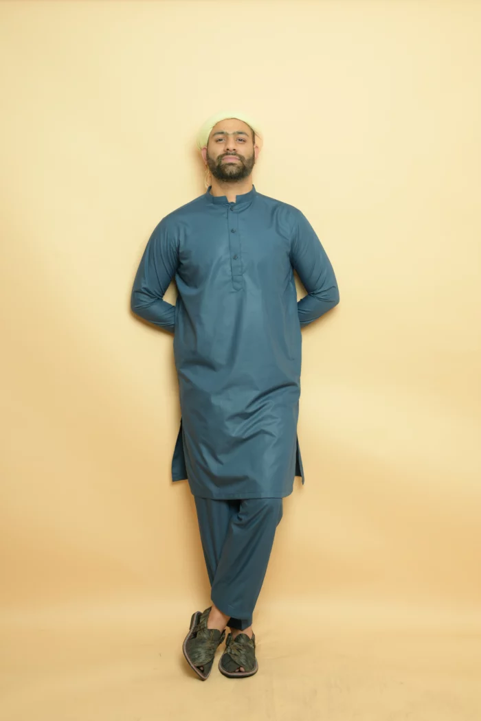 blue kameez shalwar by baraqah for gents