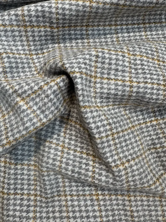 Golden Hound Weave Checkered Cashmere Merino Tweed