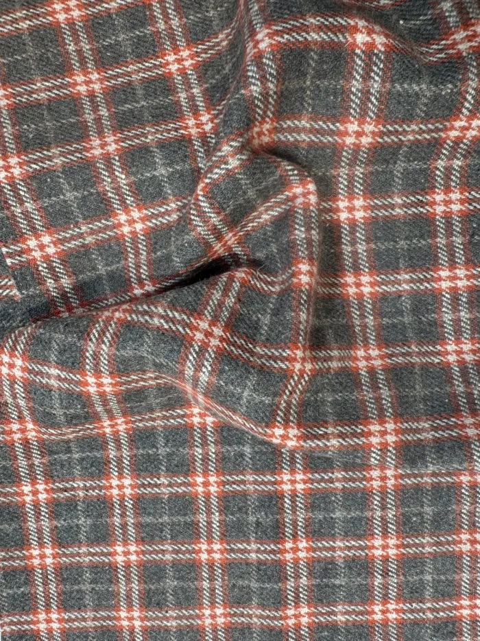 Fiery Red Checkered Cashmere Merino Tweed