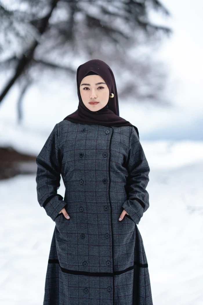 warm checkered woolen coat style winter abaya