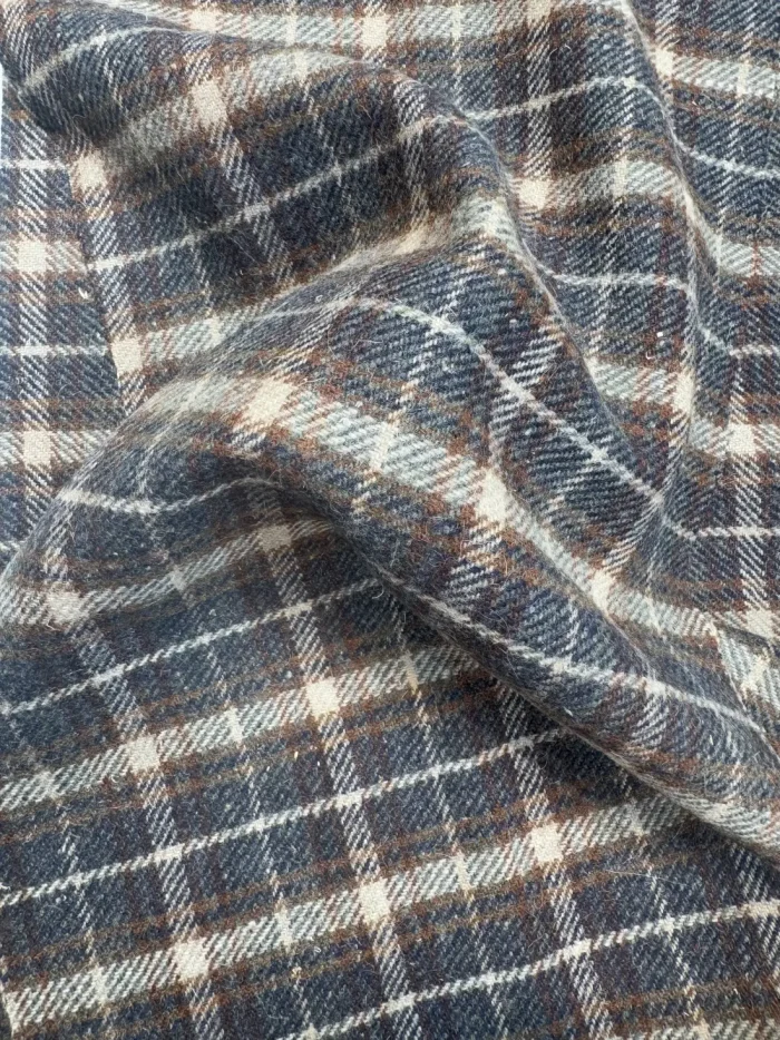 Smoky Horizon Plaid Checkered Cashmere Merino Tweed